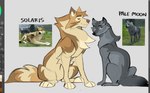 duo eyebrows feral fur grey_body grey_fur male paws quadruped real reference_image smile tail text ramahuro wolfquest pale_moon_(wolfquest) solaris_(wolfquest) canid canine canis mammal wolf english_text