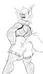 anthro balls_outline bulge butt clothed clothing cutie_mark detailed_bulge fangs genital_outline horn looking_at_viewer looking_back looking_back_at_viewer male partially_clothed red_eyes solo teeth undressing jrvanesbroek hasbro my_little_pony mythology fan_character ultima_(oc) equid equine mammal mythological_creature mythological_equine unicorn digital_drawing_(artwork) digital_media_(artwork) hi_res restricted_palette