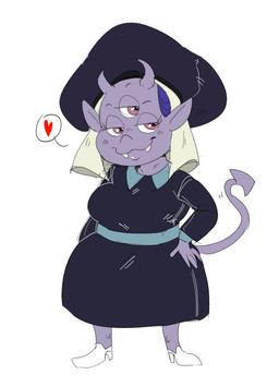 3_eyes bedroom_eyes blue_hair clothing dress eyelashes fangs female fingers footwear hair hand_on_hip hand_on_own_hip heart_symbol high_heels horn humanoid_pointy_ears long_tail looking_at_viewer multi_eye narrowed_eyes not_furry pink_eyes pointy_ears purple_body purple_skin seductive sharp_teeth shoes simple_background smile solo spade_tail tail teacher teeth mhdrawin disney the_owl_house illusion_teacher demon demon_humanoid horned_humanoid humanoid 2022 hi_res
