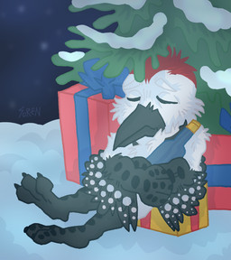 3_toes anthro avian_feet beak black_body black_feathers box christmas_present christmas_tree claws container eyes_closed feathered_wings feathers feet gift hair holidays male night nude outside paws plant red_body red_hair sad sitting snow snowing solo spots tail tail_feathers talons toes tree tuft white_body white_feathers winged_arms wings winter fenya208 christmas layvan avian bird picid woodpecker 2024 digital_media_(artwork) hi_res signature
