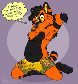 anthro armpit_hair body_hair boxers_(clothing) clothing doing_it_wrong fur male orange_body orange_fur pouch_(anatomy) solo tail underwear kakumatsurou camp_lazlo cartoon_network kaku_q._spookaboo canid canine deer haplorhine mammal monkey moose new_world_deer primate spookaboo_(species)