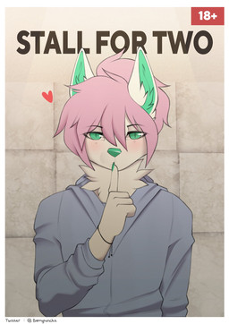 age_restriction anthro blush clothing colored_nails eyebrow_through_hair eyebrows femboy fingernails fur green_ears green_eyes green_fingernails green_inner_ear green_nails green_nose hair heart_symbol hoodie looking_at_viewer male nails neck_tuft pink_hair shush simple_background solo text tile topwear translucent translucent_hair tuft white_body white_fur white_wall berrypunchz berry_(berrypunchz) canid canine mammal comic cover cover_art cover_page digital_media_(artwork) english_text hi_res