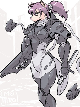 5_fingers abstract_background anthro armor assault_rifle athletic athletic_anthro athletic_female boob_armor breastplate breasts clothing cuirass cuisse cybernetic_tentacles dagger dual_wielding female fingers fn_f2000 front_view fur futuristic_armor gauntlets gloves greaves grey_armor gun hair handwear holding_gun holding_object holding_ranged_weapon holding_weapon machine melee_weapon outside pauldron pink_nose poleyn ponytail power_armor purple_hair ranged_weapon rerebrace rifle science_fiction skinsuit snout solo tan_body tan_fur text three-quarter_view tight_clothing urban vambrace weapon white_clothing mo-hiro fabrique_nationale_herstal canid canine mammal 2007 3:4 artist_name digital_media_(artwork) oekaki portrait three-quarter_portrait