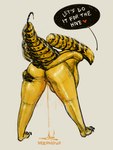 big_breasts bodily_fluids breasts butt claws dialogue eyeless female food genital_fluids genitals heart_symbol honey_(food) nude open_mouth presenting presenting_hindquarters sagging_breasts sharp_tail solo speech_bubble tail text thick_thighs wide_hips yellow_body deepmouf alien_(franchise) alien arthropod bee humanoid hybrid hymenopteran insect xenomorph 2022 3:4 digital_media_(artwork) english_text hi_res