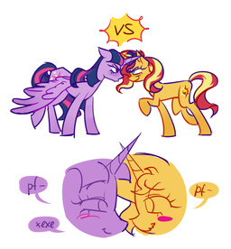 blush duo eye_contact female female/female feral horn looking_at_another simple_background snickering wings gnilya-nya equestria_girls friendship_is_magic hasbro my_little_pony mythology sunset_shimmer_(eg) twilight_sparkle_(mlp) equid equine mammal mythological_creature mythological_equine unicorn winged_unicorn hi_res