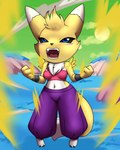 anthro charging_up cosplay female fur short_stack solo white_body white_fur yellow_body yellow_fur furball bandai_namco digimon dragon_ball dragon_ball_super kefla renimpmon yakizu_asaki canid canine demon digimon_(species) fox hybrid imp mammal renamon 2024 4:5 hi_res