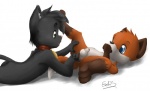 anal anal_fingering anthro balls bell black_body black_fur butt collar dipstick_tail duo fingering fingering_partner fur genitals male male/male markings nude orange_body orange_fur penis penis_tip sex tail tail_markings wet young young_anthro edis_krad edis_(edis_krad) canid canine domestic_cat felid feline felis fox mammal