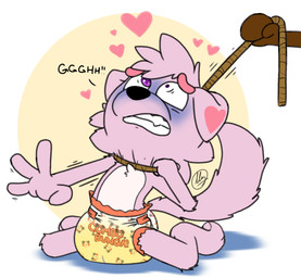 anthro asphyxiation bared_teeth bodily_fluids diaper fur genital_fluids imminent_death kneeling male pink_body pink_fur print_diaper purple_eyes rope solo spread_legs spreading teeth turning_blue unclean_diaper urine used_diaper using_diaper wet_diaper wetting wetting_diaper young conditional_dnp olly canid canine mammal hi_res