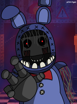 blue_body bow_tie button_(fastener) endoskeleton exposed_wires machine male missing_arm multicolored_body reaching_towards_viewer red_bow_tie red_eyes solo teeth wire pr0d13gen_(artist) five_nights_at_freddy's five_nights_at_freddy's_2 scottgames withered_bonnie_(fnaf) animatronic lagomorph leporid mammal rabbit robot hi_res tagme