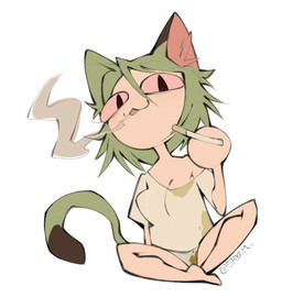 :3 animal_ears big_breasts blush blush_lines breasts cat_tail chibi cigarette cleavage clothed clothing dipstick_tail dirty dirty_clothing exhaling_smoke female female_humanoid grey_hair hair holding_cigarette holding_object inner_ear_fluff markings messy_hair open_mouth open_smile oversized_clothing oversized_shirt oversized_topwear panties pink_sclera pupils shirt short_hair sitting slit_pupils smile solo stained_clothing tail tail_markings topwear tuft underwear sryam chainsmoker_cat tsukihime type-moon neco-arc yaniko_satou animal_humanoid felid felid_humanoid feline feline_humanoid humanoid mammal mammal_humanoid 2026 crossover digital_drawing_(artwork) digital_media_(artwork) full-length_portrait hi_res portrait