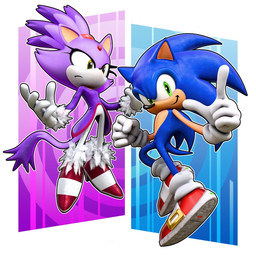 anthro blue_hair female green_eyes hair looking_at_viewer multicolored_hair purple_hair smile solo two_tone_hair yellow_eyes hunicrio sega sonic_the_hedgehog_(series) blaze_the_cat sonic_the_hedgehog domestic_cat eulipotyphlan felid feline felis hedgehog mammal 1:1 3d_(artwork) digital_media_(artwork) hi_res