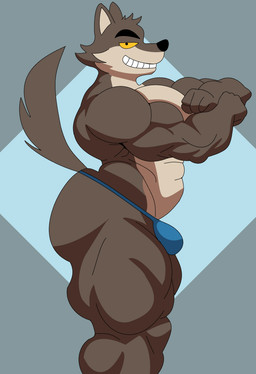 anthro banana_hammock biceps big_butt butt clothing eyebrows male muscular muscular_male pecs smile smiling_at_viewer solo tail thong triceps underwear yellow_sclera spicynslim dreamworks the_bad_guys mr._wolf_(the_bad_guys) canid canine canis mammal wolf absurd_res hi_res