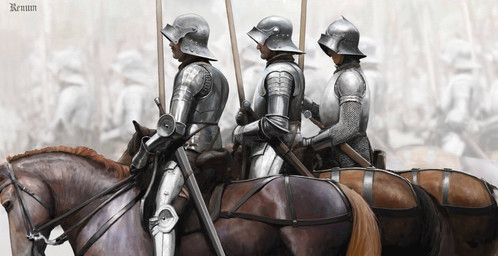 brown_body brown_fur feral fur group knight knight_armor medieval melee_weapon not_furry riding_horse saddle sword warrior weapon renum63 equid equine horse human mammal 2014 artrage_(artwork) digital_media_(artwork)