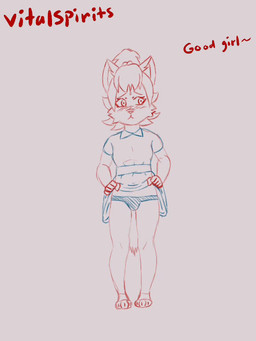 anthro blush blush_lines bottomwear clothed clothing clothing_lift dress embarrassed female good_girl hair looking_away panties ponytail presenting skirt skirt_lift underwear young young_female vitalspirits chocee_lumbrig canid canine canis domestic_dog mammal 2d_animation animated short_playtime sketch video