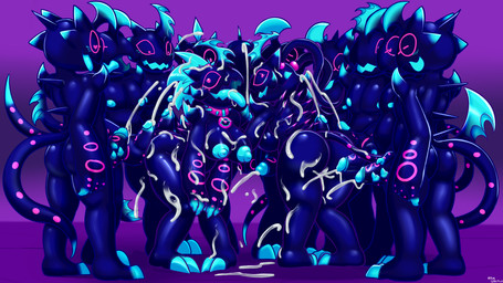anthro anthro_on_anthro bent_over big_breasts big_butt big_nipples blue_body blue_claws blue_glans blue_horn blue_nipples blue_penis bodily_fluids breasts butt claws collar cum cum_in_hair cum_on_arm cum_on_breasts cum_on_butt cum_on_ground cum_on_hand cum_on_penis cum_on_tongue cum_string cumshot ejaculation erection female finger_claws gangbang genital_fluids genitals glans group group_sex hair heart_eyes heart_symbol holding_penis horn humanoid_genitalia humanoid_penis intraspecies looking_at_another looking_back male male/female markings masturbation nipples orgasm penile penile_masturbation penis pink_body pink_collar pink_spots purple_background sex sharp_teeth simple_background smile spiked_collar spikes spikes_(anatomy) spots spotted_body teeth thick_thighs toe_claws tongue tongue_out felino alyina_(drakcara) chrome_(felino) dark_gaia_minion nightmare_(sonic) 2025 hi_res