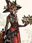 berry bone clothing female food fruit hat headgear headwear holding_object holding_sickle holding_skull magic_user plant sickle skull solo witch witch_costume witch_hat cerbera canid canine fox mammal 2023 hi_res