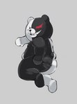 anthro anus black_body black_butt black_nose blush butt chibi genetic_chimerism grey_background grin male multicolored_body multicolored_butt nude red_eyes simple_background smile solo split_color teeth two_tone_body white_body white_butt spunker danganronpa spike_chunsoft monokuma bear mammal 2023 hi_res