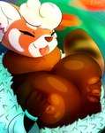 anthro big_breasts breasts clothing female fur hair nipples nude simple_background smile solo tongue tongue_out fawe ailurid mammal red_panda 2022 digital_drawing_(artwork) digital_media_(artwork) hi_res shaded signature