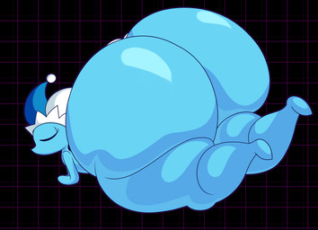 ambiguous_gender anthro big_butt blue_body butt clothing fool's_hat hat headgear headwear huge_butt huge_hips huge_thighs hyper hyper_butt not_furry solo thick_thighs water wide_hips cyandrive98 deltarune undertale_(series) darkner elemental_creature mizzle_(deltarune) water_creature 2025 absurd_res digital_media_(artwork) hi_res female_(lore)
