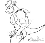 4_fingers anthro big_bulge bulge butt clothing detailed_bulge fin fingers jockstrap male muscular muscular_anthro muscular_male nipple_slip nipples shirt simple_background solo tank_top topwear underwear codans tight_pants_(meme) codan fish marine shark meme monochrome