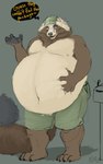 after_vore anthro bottomwear clothing delivery_(commerce) delivery_employee digestion fur furry_tail hand_on_belly mailbox male navel nipples overweight postal_carrier postal_delivery shorts simple_background sloshing_belly solo tail text vore wide_hips pacific_coyote canid canine mammal raccoon_dog tanuki 2022 english_text hi_res signature