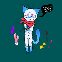 anal_beads anthro blue_ear_tips blue_eyebrows blue_feet blue_hands blue_paws blue_tail bodily_fluids bound condom dildo dipstick_ears ear_markings ear_tuft eyebrows feet female fur genitals hands_tied imminent_rape imminent_sex kerchief kerchief_only mostly_nude multicolored_ears nervous nervous_sweat nude nude_female purple_dildo red_eyes red_kerchief scared sex_toy sexual_barrier_device solo sweat tail tuft vibrator vulva white_body white_fur worried worried_face worried_look tabbyscars domestic_cat felid feline felis mammal 1:1 sketch