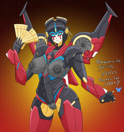 aircraft autobot back_wings blue_eyes bluesky_logo breasts female folding_fan genitals hand_fan machine navel nipples pose solo text vehicle vulva wings shewantsthejoystick bluesky_(social_media) hasbro takara_tomy transformers windblade aircraft_humanoid cybertronian humanoid living_aircraft living_machine living_vehicle robot 2025 dated hi_res milestone_celebration pinup