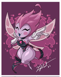 3_fingers blush blush_stickers breasts clothing eyelashes eyes_closed female fingers gloves hair handwear insect_wings long_eyelashes open_mouth pink_body pink_hair small_breasts solo thick_thighs white_clothing white_gloves white_handwear wings zeusartnsfw ben_10 cartoon_network chaquetrix pesky_dust alien fairy humanoid nemuina hi_res