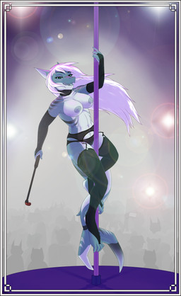 anthro areola arm_warmers armwear being_watched black_border blue_background blue_body blue_skin border breasts clothed clothing collar female garter_belt garter_straps group hair half-closed_eyes legwear lingerie looking_at_another narrowed_eyes navel nipples non-mammal_breasts open_mouth panties pole sharp_teeth silhouette simple_background smile solo_focus stockings strip_club stripes stripper stripper_pole teeth tongue tongue_out topless underwear candlebars vera_(viswey) aquatic fish shark hi_res