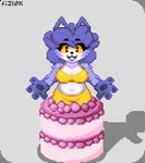 4_fingers anthro blue_body blue_ears blue_fur blue_hair blue_pawpads bottomwear breasts cake cleavage clothed clothed_anthro clothed_female clothing countershading dessert eyebrows female female_anthro fingers food front_view fur gloves_(marking) hair markings midriff navel pawpads pop_out_cake shadow simple_background smile solo topwear yellow_bottomwear yellow_clothing yellow_sclera yellow_topwear fizlok roxanne_oxley canid canine fox mammal 2023 digital_media_(artwork) pixel_(artwork) portrait