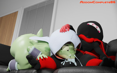 anthro black_body bodily_fluids casting_couch clothing cum cum_from_nose cum_in_mouth cum_in_nose cum_inside duo ejaculation fellatio genital_fluids green_body grey_clothing male male/male oral penile red_clothing sex addoncomplete86 captain_laserhawk:_a_blood_dragon_remix cartoon_network mao_mao:_heroes_of_pure_heart bullfrog_(captain_laserhawk) sheriff_mao_mao_mao amphibian felid feline frog humanoid mammal 16:10 3d_(artwork) digital_media_(artwork) hi_res widescreen