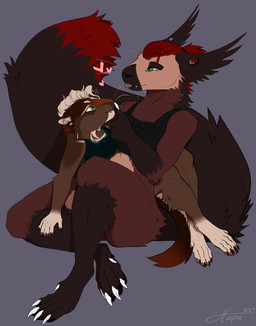 anthro big_tail duo female female/female fur orange_body orange_fur red_body red_fur tail thatskyhope hope dasyurid dasyuromorph mammal marsupial rodent sciurid tasmanian_devil tree_squirrel hi_res