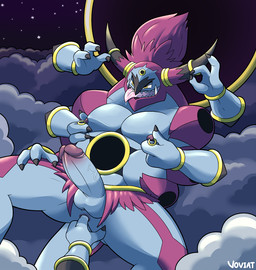 abs anal anal_fingering anal_masturbation bodily_fluids cloud detailed_background disembodied_hand erection fingering fingering_self front_view genitals group hole_(anatomy) horn humanoid_genitalia humanoid_penis jewelry looking_pleasured male masturbation multiple_hands muscular muscular_male nipple_fetish nipple_piercing nipple_pinch nipple_play nipples not_furry penis piercing pinch saliva sharp_teeth solo_focus spread_legs spreading teeth tongue vein veiny_penis voviat nintendo pokemon generation_6_pokemon genie hoopa hoopa_(unbound) humanoid legendary_pokemon pokemon_(species) 2018 alternate_version_at_source