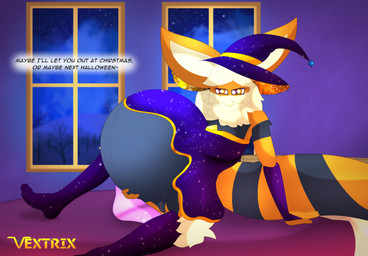 anthro breasts female genitals holidays magic_user mature_female pokemorph pregnant pregnant_anthro pregnant_female presentation solo text unbirthing vaginal vore vulva witch vextrix halloween nintendo pokemon arc_vap arcanine eeveelution generation_1_pokemon hybrid pokemon_(species) vaporeon english_text hi_res