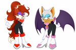 anthro breasts clothed clothing dipstick_tail duo eyeshadow female footwear fur gloves hair handwear high_heels latex lipstick looking_at_viewer makeup male male/female markings membrane_(anatomy) membranous_wings open_mouth seductive shoes simple_background smile tail tail_markings wings dragonboy618 sodadreamcast sega sonic_the_hedgehog_(series) jenna_the_vixen rouge_the_bat bat canid canine canis fox mammal digital_media_(artwork) hi_res