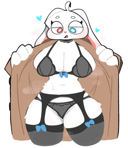 anthro big_breasts black_bra black_clothing black_lingerie black_panties black_underwear blue_bow bodily_fluids bow_ribbon bra breasts circle_eyebrows clothed clothed_anthro clothed_female clothing coat eyebrows female female_anthro flashing floppy_ears front_view fur heart_symbol heterochromia legwear lingerie lop_ears musk navel open_mouth panties simple_background small_waist solo sweat sweaty_body sweaty_breasts thigh_highs topwear trenchcoat underwear white_background white_body white_ears white_fur ssslommm2 lagomorph leporid mammal rabbit 2026 digital_drawing_(artwork) digital_media_(artwork) portrait three-quarter_portrait
