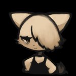 annoyed anthro black_clothing black_lips black_nose black_topwear choker clothing eye_bags eyelashes fluffy fluffy_tail fur hair hand_on_hip jewelry kemono lips looking_at_viewer necklace one_eye_obstructed orange_eyes pouting pupils short_hair slit_pupils tail tan_body tan_ears tan_fur tan_hair topwear hasukii hazuki_mikami_(hasukii) canid canine mammal low_res