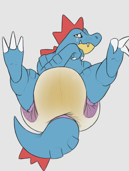 3_toes ambiguous_gender anthro big_diaper blue_body blue_tail bodily_fluids claws clothed clothing crying curling_toes diaper diaper_only feet finger_claws front_view genital_fluids grey_background hand_on_face head_turned high-angle_view multicolored_body red_spikes simple_background soles solo spiked_tail spikes spikes_(anatomy) tail tears teeth toe_claws toes topless unclean_diaper urine used_diaper using_diaper wearing_diaper wet_diaper wetting wetting_diaper white_claws white_finger_claws white_toe_claws wiping_face wiping_tears yellow_body scripin nintendo pokemon feraligatr generation_2_pokemon pokemon_(species) 2025 3:4 absurd_res full-length_portrait hi_res portrait