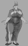 anthro big_breasts breasts canid canine canis clothing digit_ring dobermann doctordj domestic_dog dress female hi_res huge_breasts jewelry mammal mature_female meme meme_clothing monochrome pinscher ring solo thick_thighs tracy_porter wedding_ring wide_hips