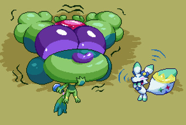 ambiguous_gender anthro biped bottle bulging_eyes container duo empty_eyes expansion eye_expansion eyes_closed green_body head_expansion head_inflation holding_bottle holding_container holding_object hyper_eyes inflation laugh purple_eyes purple_nose simple_background octivepossum 2023 digital_media_(artwork) pixel_(artwork) shaded simple_shading