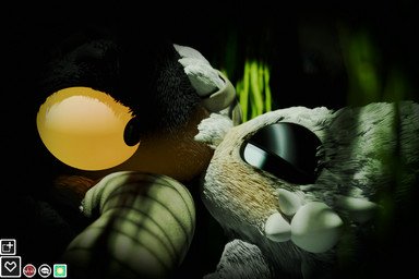 ambiguous_gender anthro arm_wraps black_body black_fur black_sclera blue_eyes blush colored_blush depth_of_field duo fur gameplay_mechanics gui hand_on_face hand_under_chin heartbeat_line impending_doom kiss_on_lips kissing moodles narrowed_eyes noise_filter orange_eyes plant vignette vines white_body white_fur wilderness wraps groxxy akittu_(modeler) casualties:_unknown elder_thornback_(casualities:_unknown) expie_(gunsawian) gunsawian milky_(gunsawian) 3d_(artwork) absurd_res digital_media_(artwork) hi_res