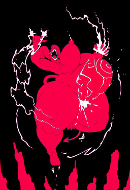 action_pose anthro belly belly_tattoo big_belly big_breasts bodily_fluids breasts cum cum_inflation cum_inside female genital_fluids glowing glowing_eyes horn huge_belly huge_breasts inflation lactating magic magic_user nude nude_female open_mouth overweight overweight_anthro overweight_female pointed_tail pose tattoo thick_thighs titaniumwhut demon hi_res restricted_palette