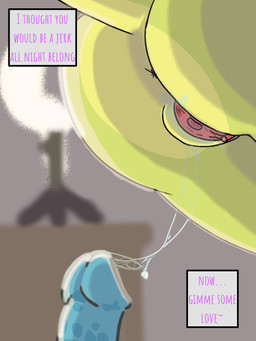 anthro anus blue_dildo blurred_background bodily_fluids clitoris dildo female genitals green_body green_scales lights scales sex_toy solo text vulva piamonteso mawta_(piamonteso) collared_lizard lizard reptile scalie 3:4 hi_res shaded