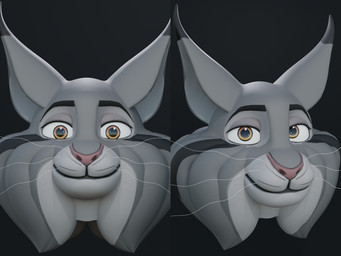 anthro black_background black_body black_ear_tips black_fur brown_eyes cheek_tuft dipstick_ears ear_markings facial_tuft fur grey_body grey_fur head_only male male_anthro multicolored_ears simple_background smile solo tuft whiskers yellow_eyes sesame_bun disney zootopia pawbert_lynxley canada_lynx felid feline lynx mammal 3d_(artwork) 4:3 digital_media_(artwork) unfinished