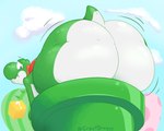 ?_block ambiguous_gender anthro big_butt butt green_body huge_butt hyper hyper_butt looking_at_butt looking_at_own_butt looking_back_at_self multicolored_body shell solo stuck two_tone_body warp_pipe white_body crestdraggy mario_bros nintendo yoshi 5:4 hi_res