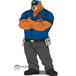 anthro barazoku bottomwear brown_body brown_fur clothing fur hat headgear headwear kemono male pants police police_hat police_uniform shirt solo topwear uniform husk_dig brok_the_investigator cowcat_games r.j._(brok_the_investigator) bear mammal 1:1 2025 absurd_res hi_res