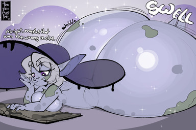 after_transformation big_butt big_hat book breasts butt clothing dialogue dirty dirty_body female fingers frown grey_body grey_hair hair hat hat_only headgear headgear_only headwear headwear_only huge_butt huge_hat hyper hyper_butt lying mostly_nude nude on_front pointy_ears pouty_lip purple_eyes reading reading_book short_stack simple_background spellbook text thick_thighs transformation wide_hips witch_hat frozenartifice gishk_(frozenartifice) goblin mammal 2025 3:2 digital_media_(artwork) english_text hi_res