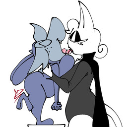 anthro blue_body blue_fur breasts clothing duo eyes_closed french_kissing fur grey_clothing kissing side_view simple_background white_background white_body white_fur padhasnx bunoo_(thadeef3) vinnie_(padhasnx) domestic_cat felid feline felis mammal 1:1 2025 digital_drawing_(artwork) digital_media_(artwork) hi_res