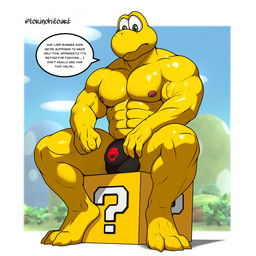 ?_block abs anthro balls_outline big_bulge big_muscles block bowser_logo bowser_logo_thong bowser_logo_underwear bulge clothed clothing detailed_bulge feet fingers genital_outline male muscular muscular_anthro muscular_male nipples paws pecs penis_outline simple_background sitting solo text thick_thighs thong thong_only toes topless trapezius underwear underwear_only vein veiny_muscles yellow_body torinohito mario_bros nintendo koopa koopa_troopa reptile scalie tortoise turtle 1:1 2026 absurd_res english_text hi_res
