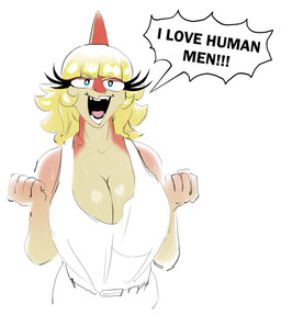 anthro big_breasts biped blonde_hair blue_eyes bodily_fluids bone_frill breasts clothing eyelashes female fingers fist frill_(anatomy) front_view glistening glistening_breasts hair huge_breasts human_fetish humanoid_hands long_eyelashes long_hair non-mammal_breasts open_mouth pink_body shirt simple_background solo standing sweat sweatdrop sweaty_body tan_body tank_top text topwear white_background white_clothing white_shirt white_tank_top white_topwear yelling lenabunny cavemanon_studios i_wani_hug_that_gator mia_moretti dinosaur hadrosaurid ornithischian ornithopod parasaurolophus prehistoric_species reptile scalie 2026 absurd_res colored english_text half-length_portrait hi_res portrait shaded